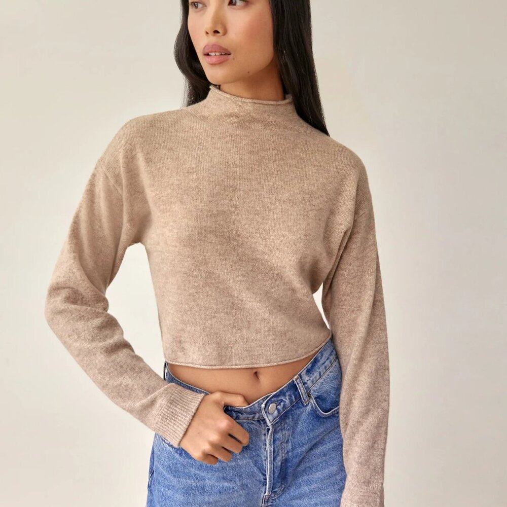Reformation Cashmere Cropped Sweater - Oatmeal XS/S